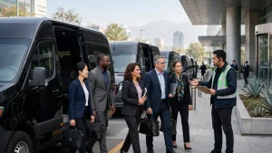 Ejecutivos llegando puntuales con transporte para eventos corporativos en CDMX